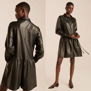 NWT Rebecca Taylor Vegan Leather Romper 0 Black Oversized Wide Leg Neck Tie